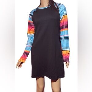 Women’s Striped Raglan Long Muiltcolor Sleeve Dress